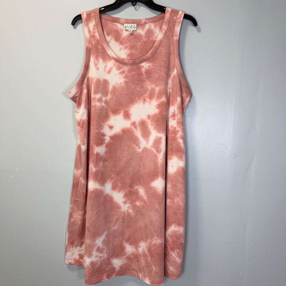Wonderly Studio Pink Tie Dye Sleeveless Shift Dress XL‎ Crew Neck Summer Hippie